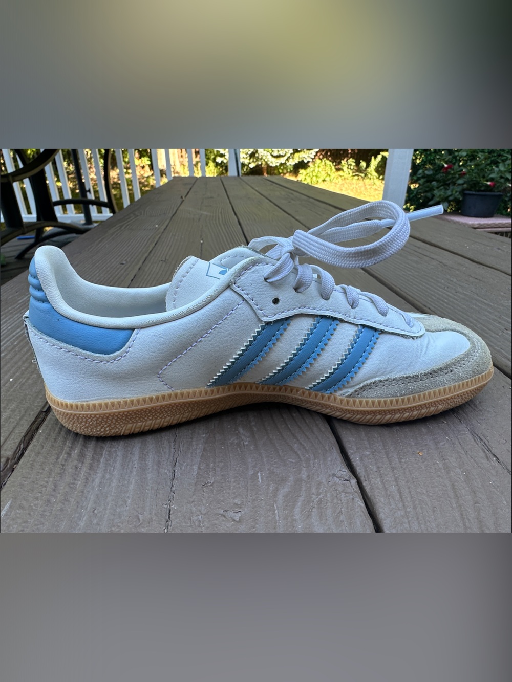 adidas Kids White and Light Blue Retro Three-Stripe Sneaker